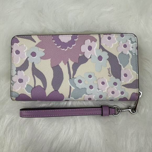 COACH Long Zip Around Wallet With Floral Print Canvas Ivory/Purple Multi… - Picture 2 of 4